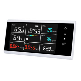 8-in-1 (Carbon Dioxide CO2, PM2.5 / PM10 Particles, Formaldehyde HCHO CH2O, Total Volatile Organic Compounds TVOC, Temperature, and Relative Humidity RH) Indoor Air Quality Monitor